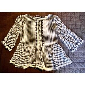 Project Eve Gingham Peplum Top Black White Lace Trim Long Sleeve XS